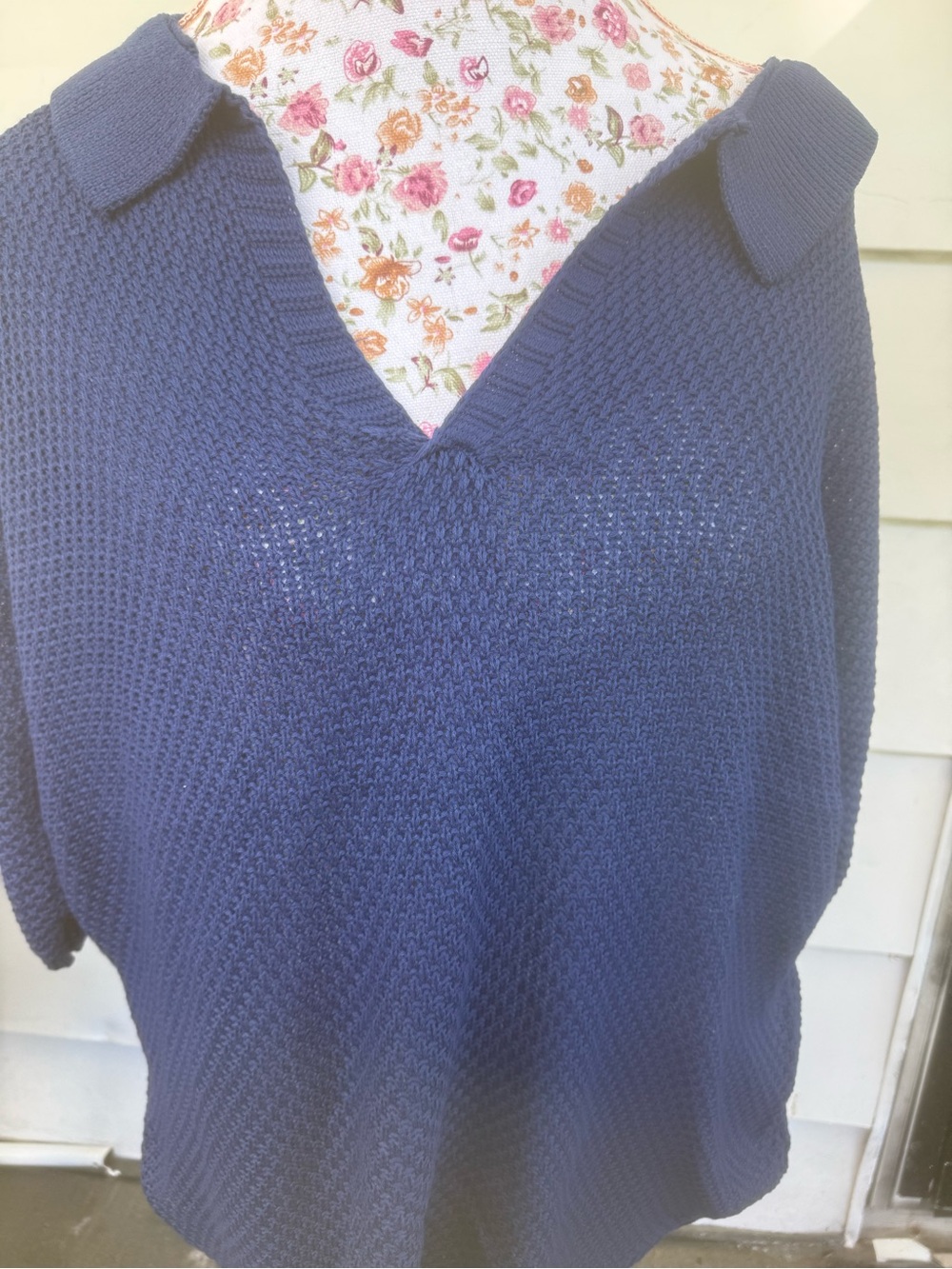 Charming Charlie Navy V-Neck Knit Sweater with Collar